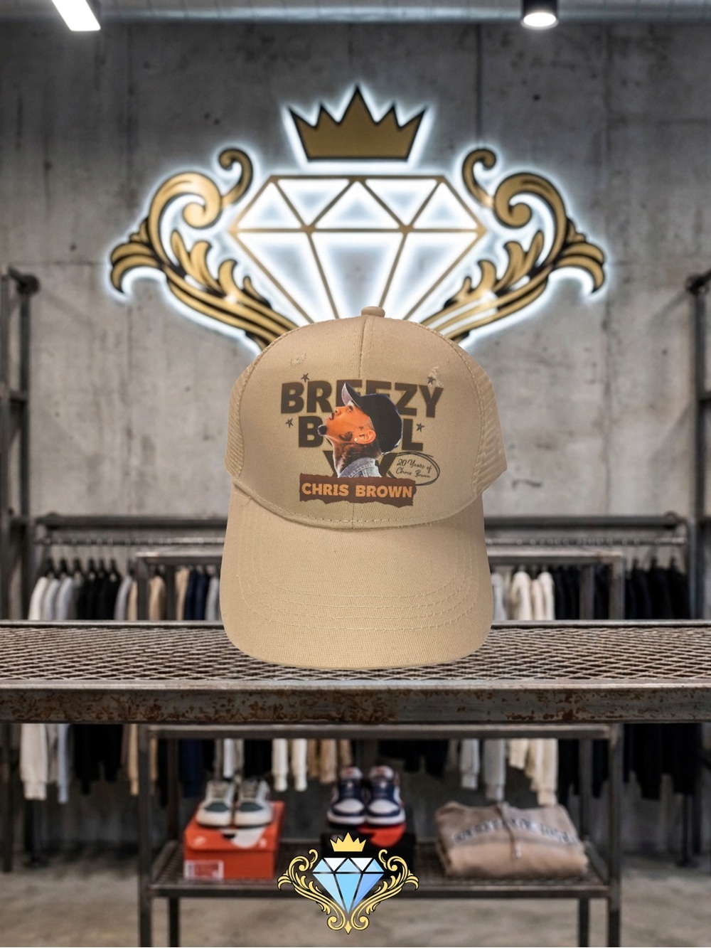 The Craft Baddie Chris Brown Breezy Boy Custom Mesh Trucker Hat Tan OS